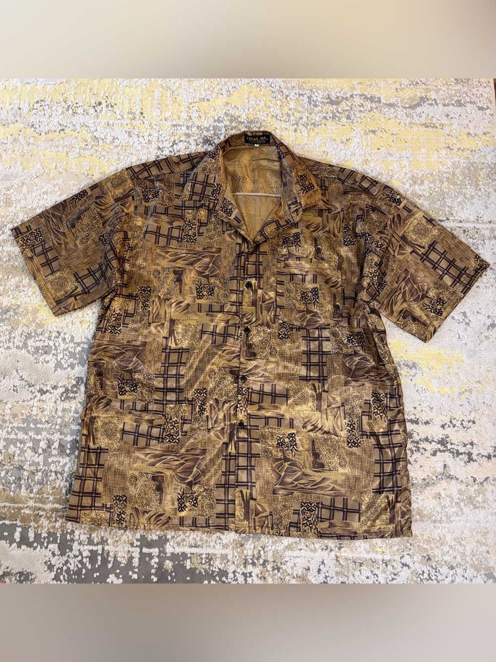 Vintage Thai Silk Collection by Siew Chang Huat Men's Abstract Shirt XXL